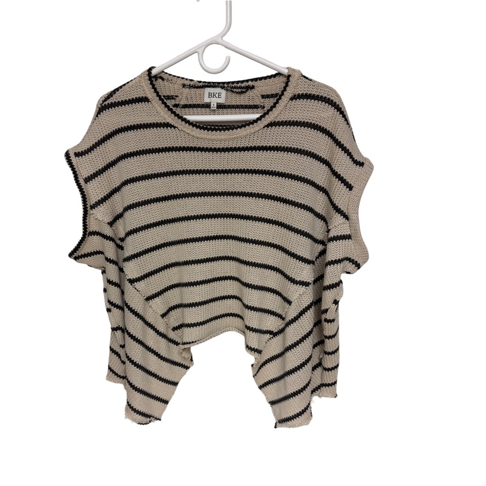 BKE Cream and Black Striped Knit Short Sleeve Top